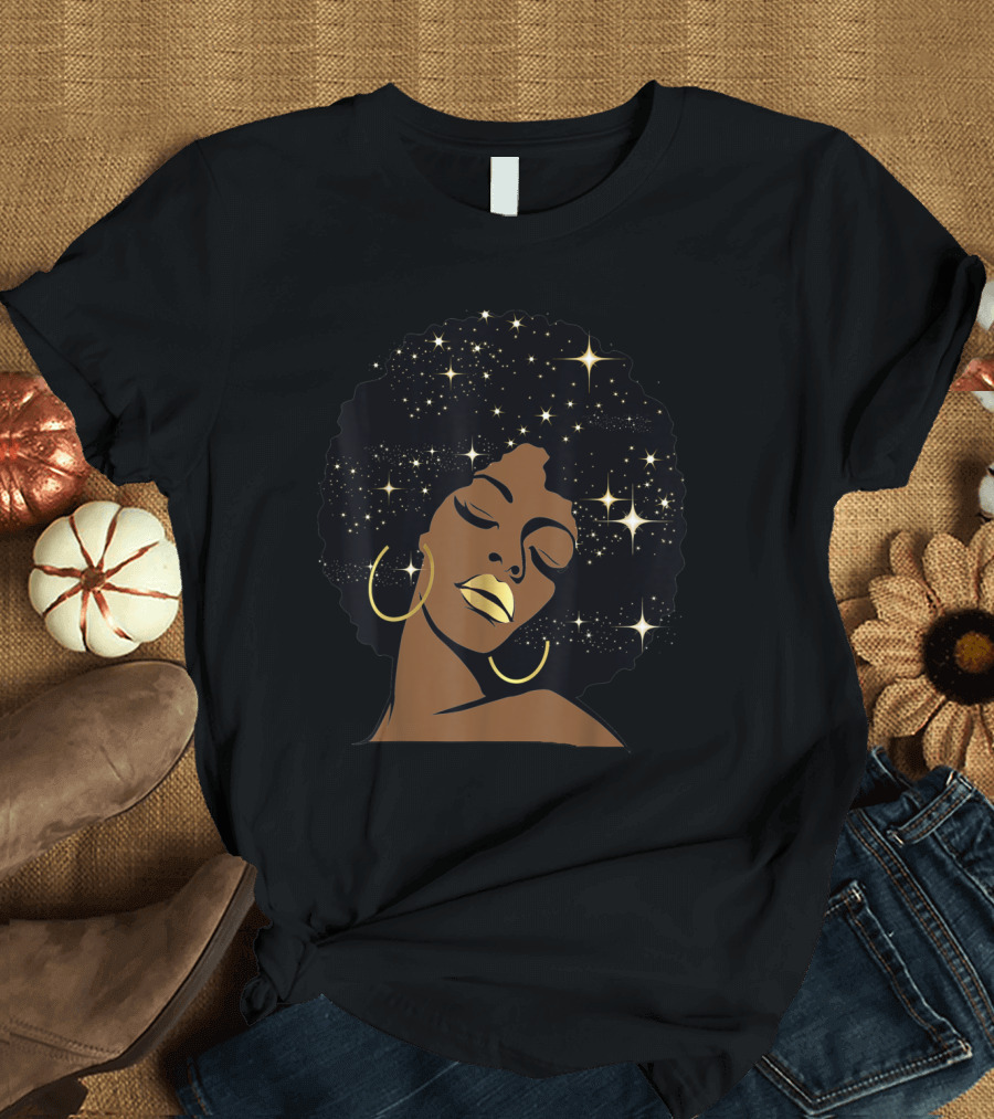 Stars Afro Diva Magic with Golden Lips Enchantment T-Shirt