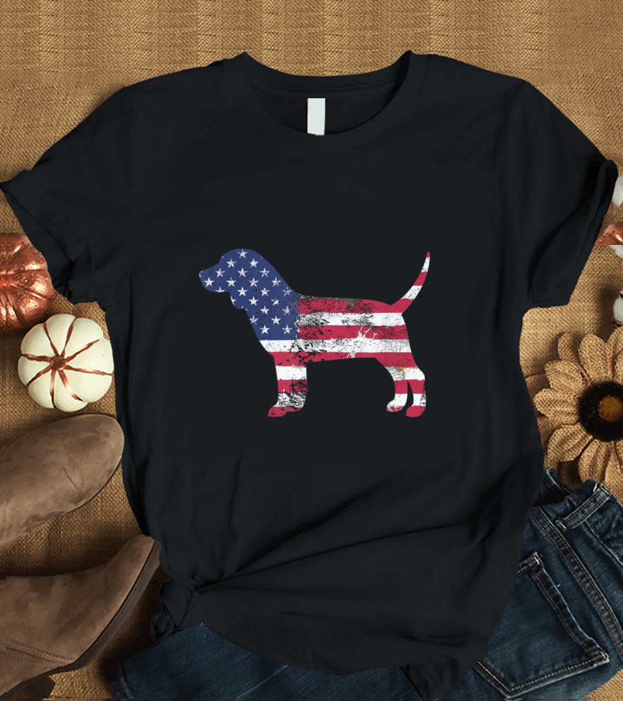 Beagle Dog Silhouette with American Flag T-Shirt