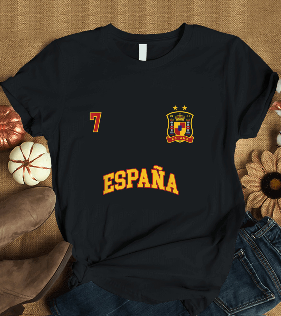 España Soccer Number 7 with Spanish Flag Emblem and Stars T-Shirt