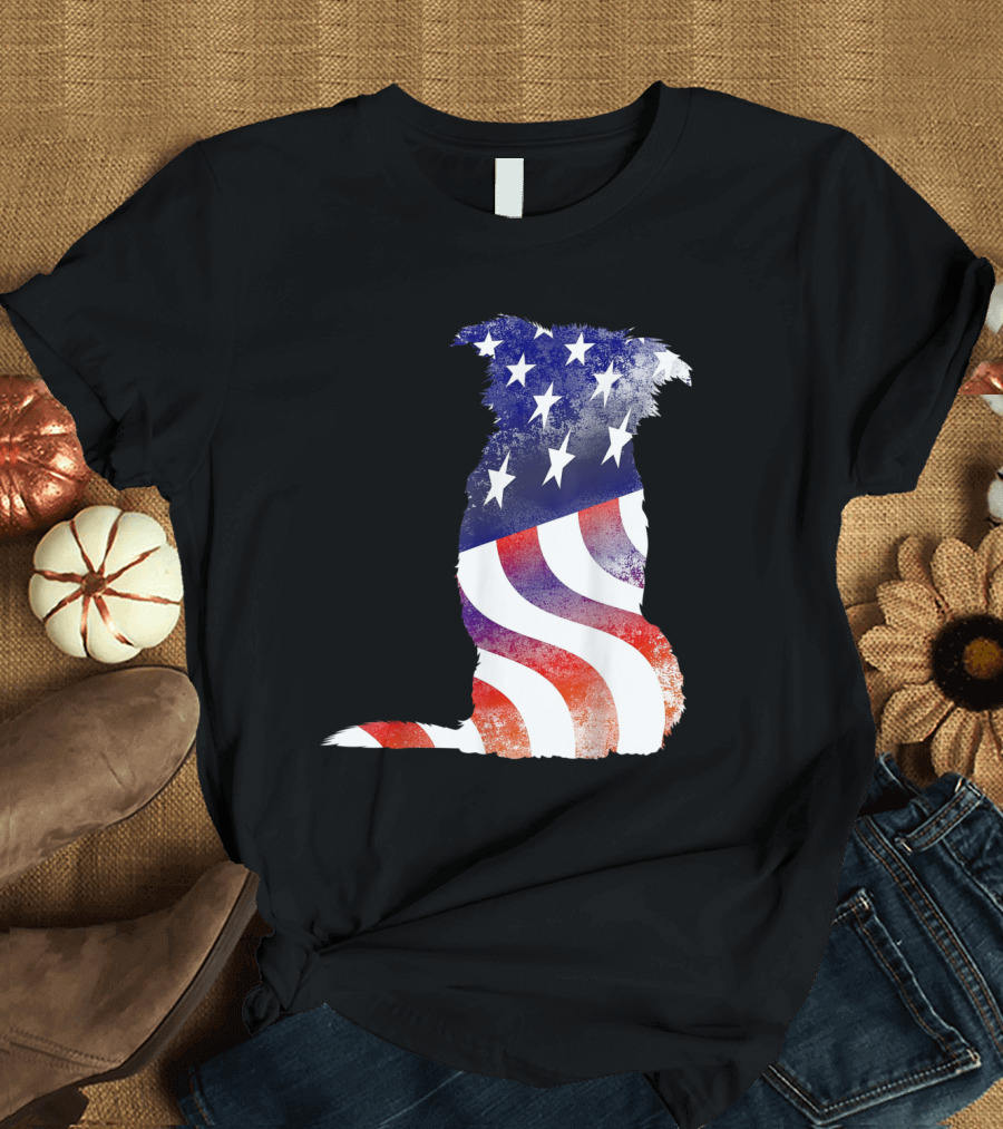 Stars and Stripes Dog Silhouette Perfect for 4th of July Celebrations T-Shirt