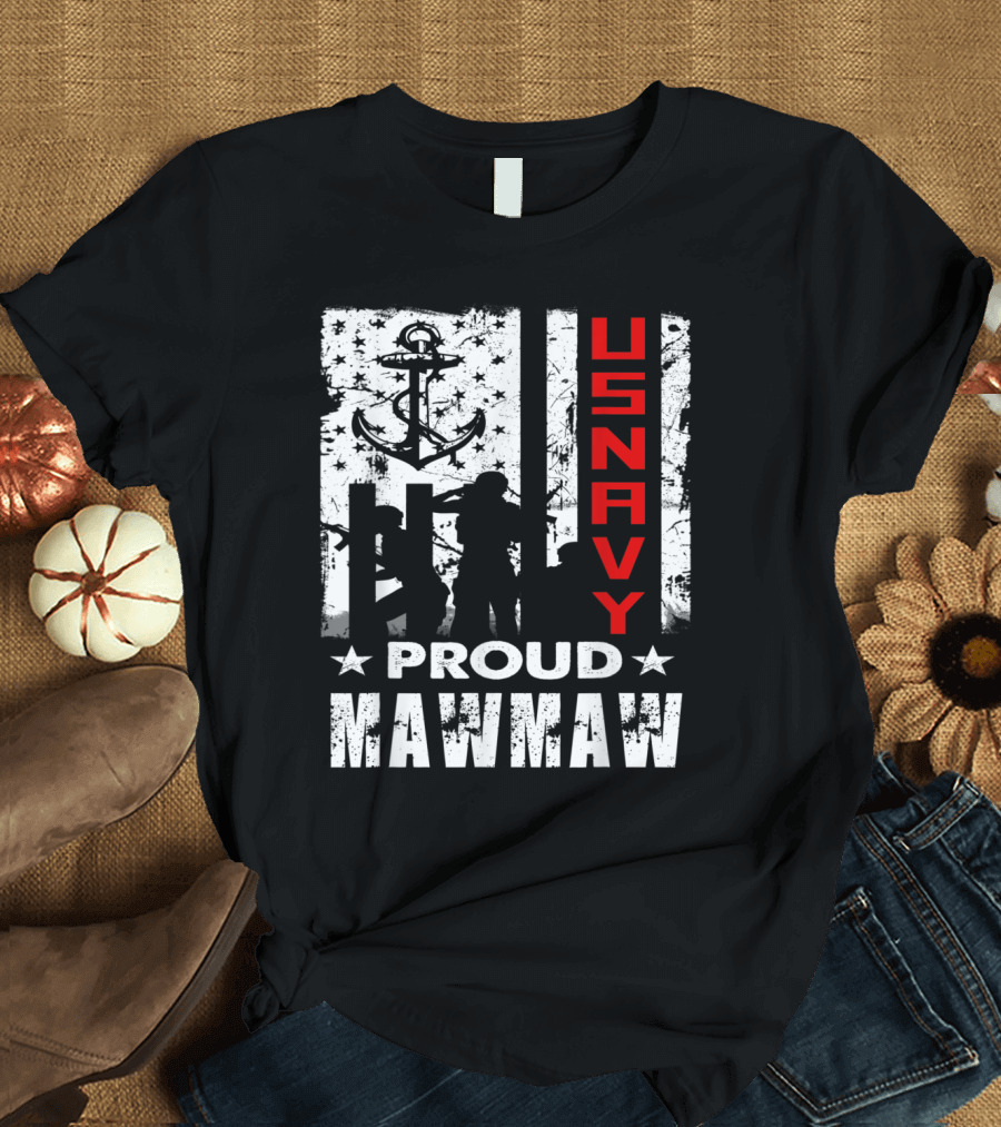 US Navy Proud Mawmaw Veteran Day Anchor Silhouette Stars T-Shirt