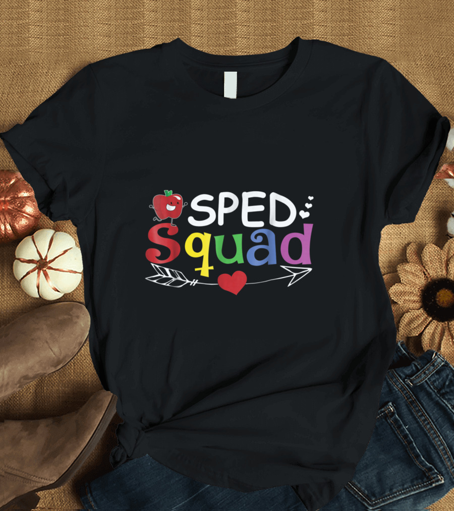 Sped Squad Cute Multicolored Letters with Heart and Arrow Design for Special Ed T-Shirt