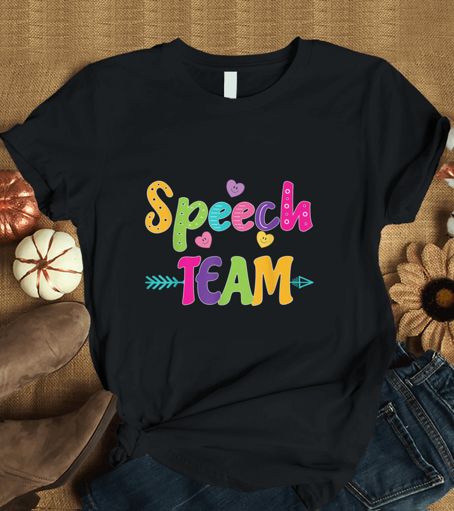Speech Team Colorful Smiley Faces and Arrows T-Shirt