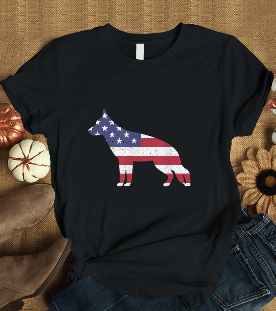 Patriotic German Shepherd with American Flag Colors for 4th of July T-Shirt