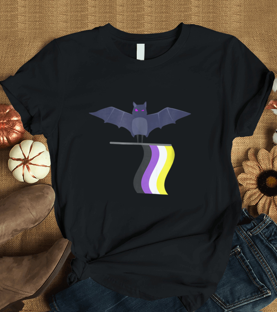 Spooky Bat with Non Binary Flag Colors for Halloween T-Shirt