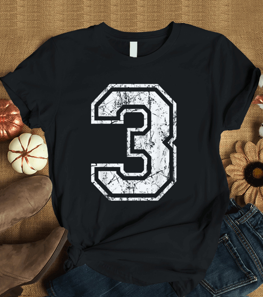 Number 3 Grunge Sports Jersey Fan Team T-Shirt