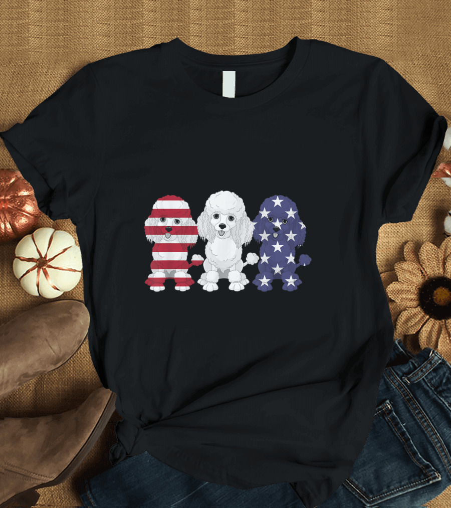 Patriotic Poodle Dog Lover American Flag Colors Stars Stripes T-Shirt