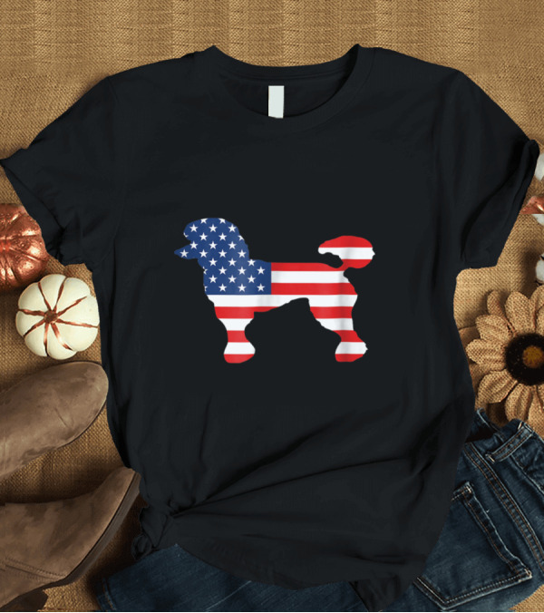 T-Shirt: Patriotic Poodle Silhouette with American Flag T-Shirt Patriotic Poodle Silhouette with American Flag T-Shirt