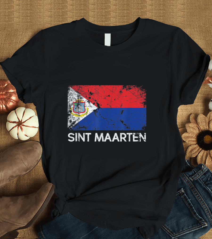 Vintage Sint Maarten Flag Distressed Look T-Shirt
