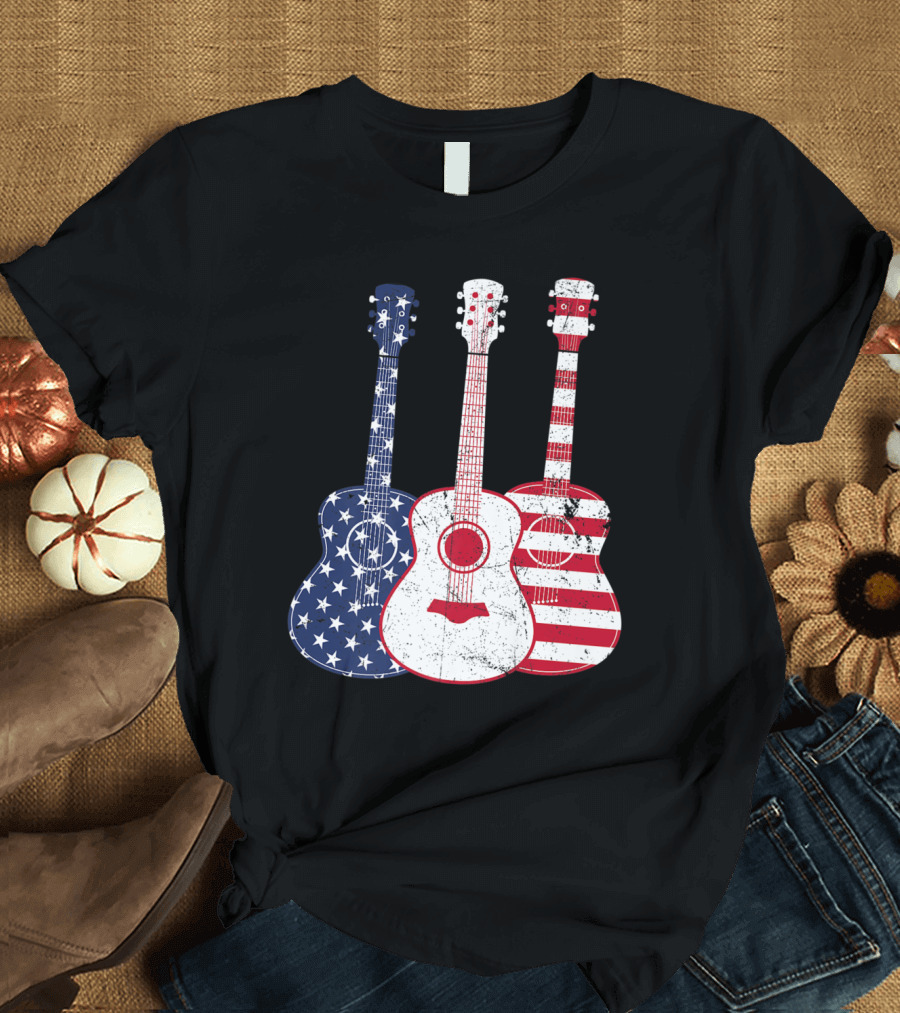 Stars and Stripes Red White Blue Patriotic Guitar Trio T-Shirt