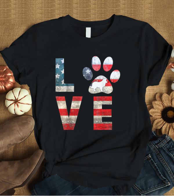 T-Shirt: Sheltie Dog Paw Print Love Featuring American Flag Colors T-Shirt Sheltie Dog Paw Print Love Featuring American Flag Colors T-Shirt