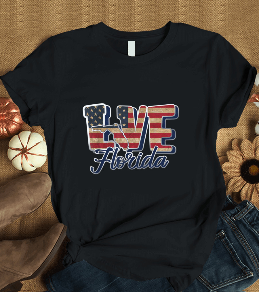 Love Florida American Flag Independence Day 4th of July T-Shirt