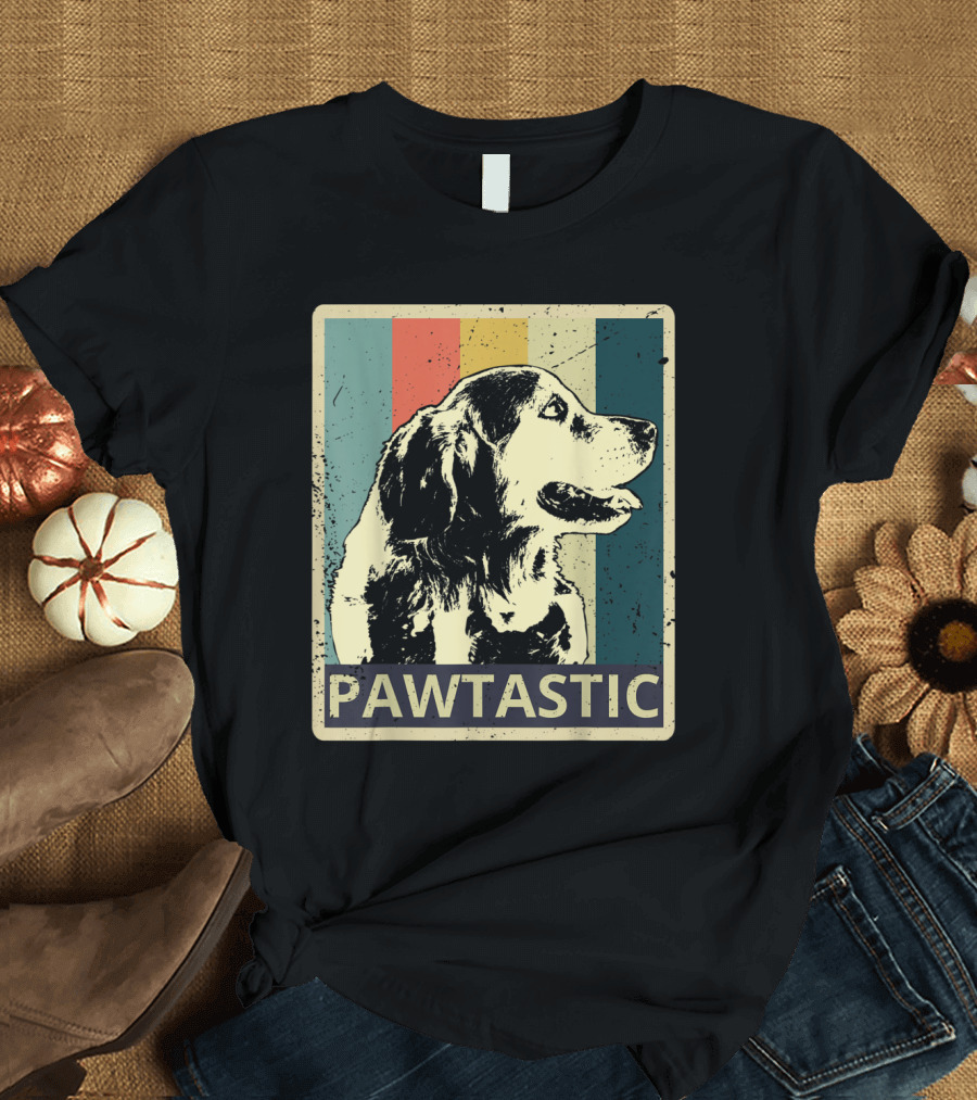 Pawtastic Retro Golden Retriever Dad with Vintage Color Stripes T-Shirt
