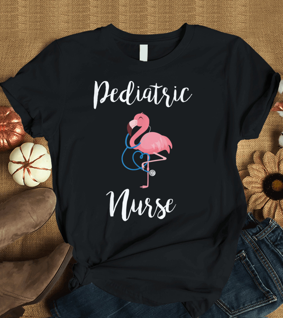 Pediatric Nurse Flamingo with Stethoscope T-Shirt