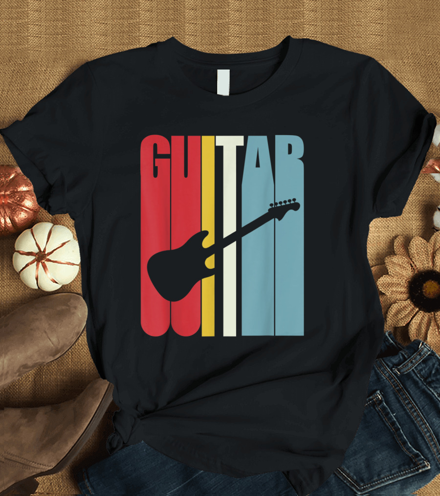 Retro Electric Guitar Silhouette with Vintage GUITAR Text T-Shirt