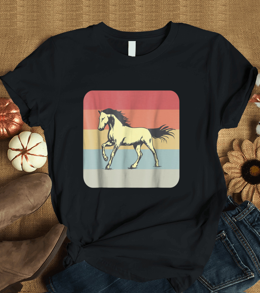 Retro Horse Vintage Striped Sunset T-Shirt