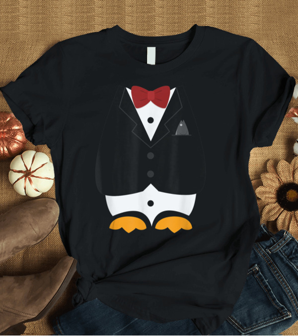 T-Shirt: Penguin Tuxedo Formal Suit with Red Bow Tie and Pocket Fish Accent T-Shirt Penguin Tuxedo Formal Suit with Red Bow Tie and Pocket Fish Accent T-Shirt