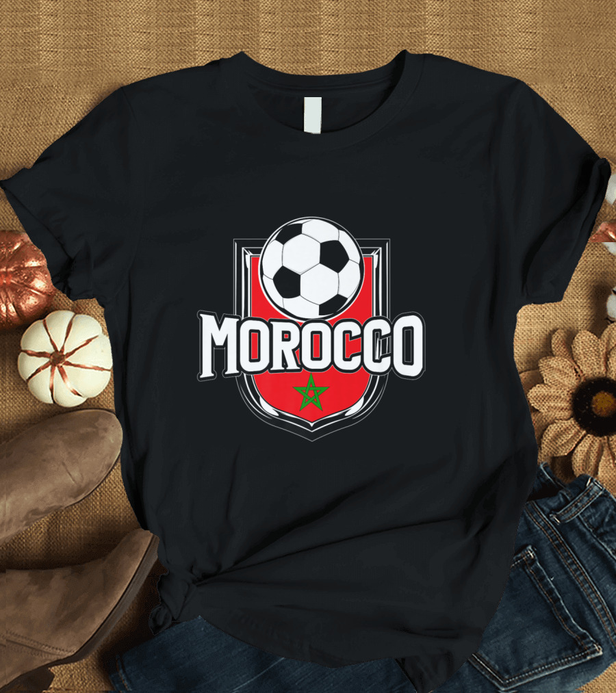 Morocco Soccer Ball with Moroccan Red Shield and Green Star T-Shirt