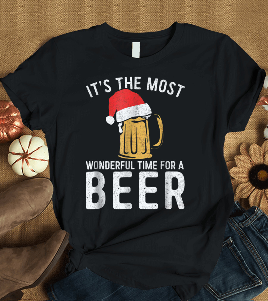 It's the Most Wonderful Time for a Beer with Santa Hat Beer Mug T-Shirt