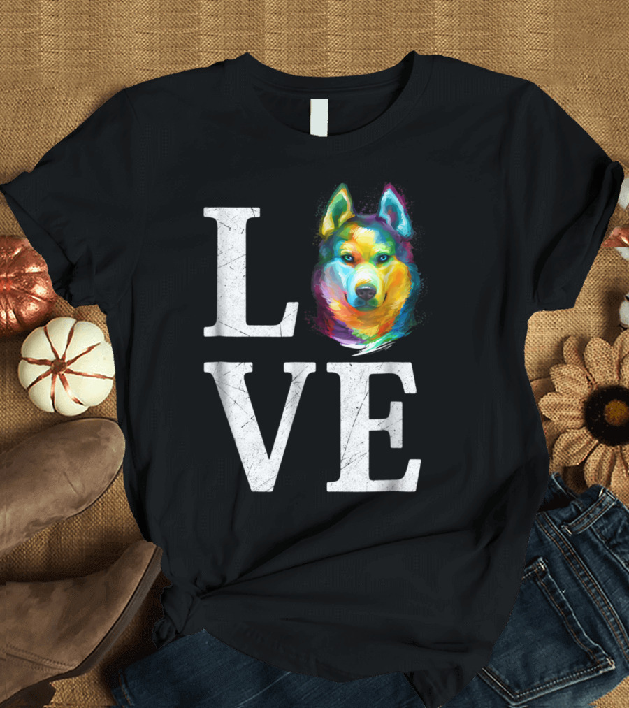 Love Siberian Husky Colorful Artistic T-Shirt