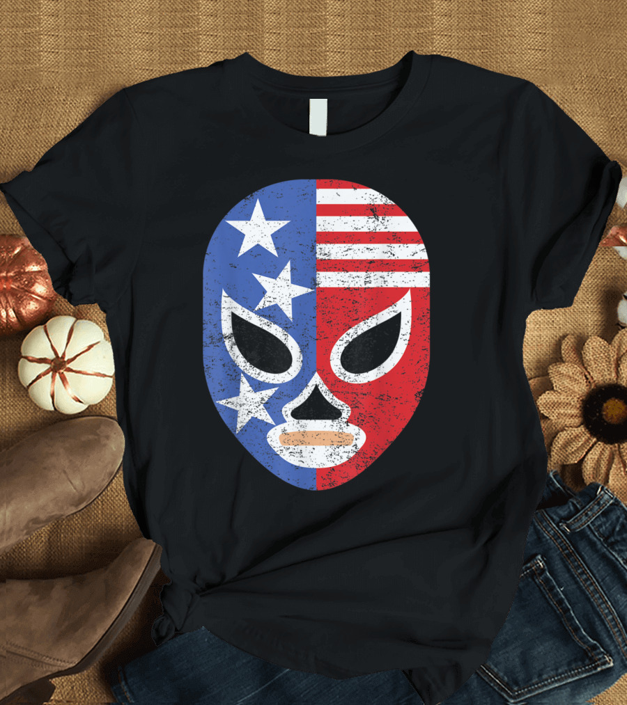 Retro USA Flag Lucha Libre Pro Wrestling Mask T-Shirt