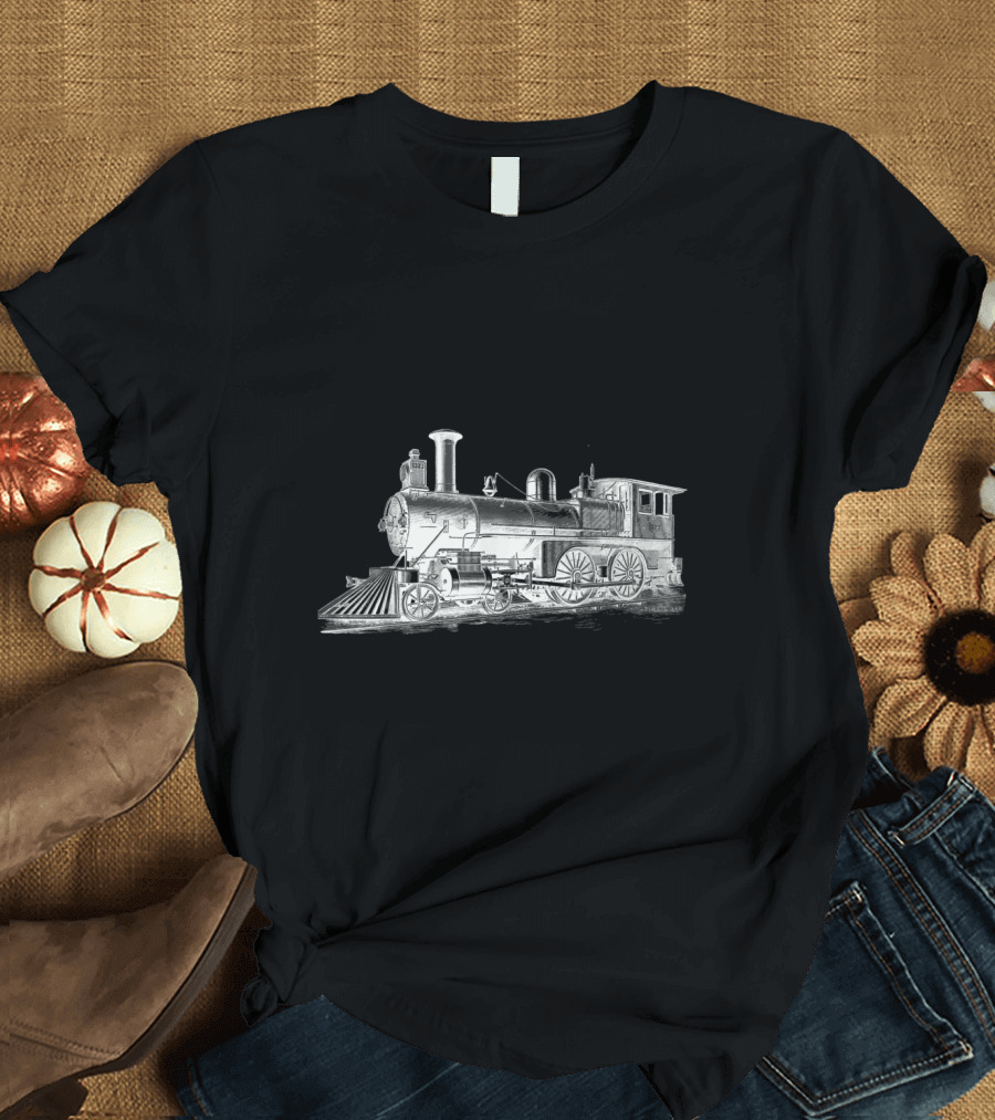 Vintage Steam Locomotive Illustration Train Engineer T-Shirt