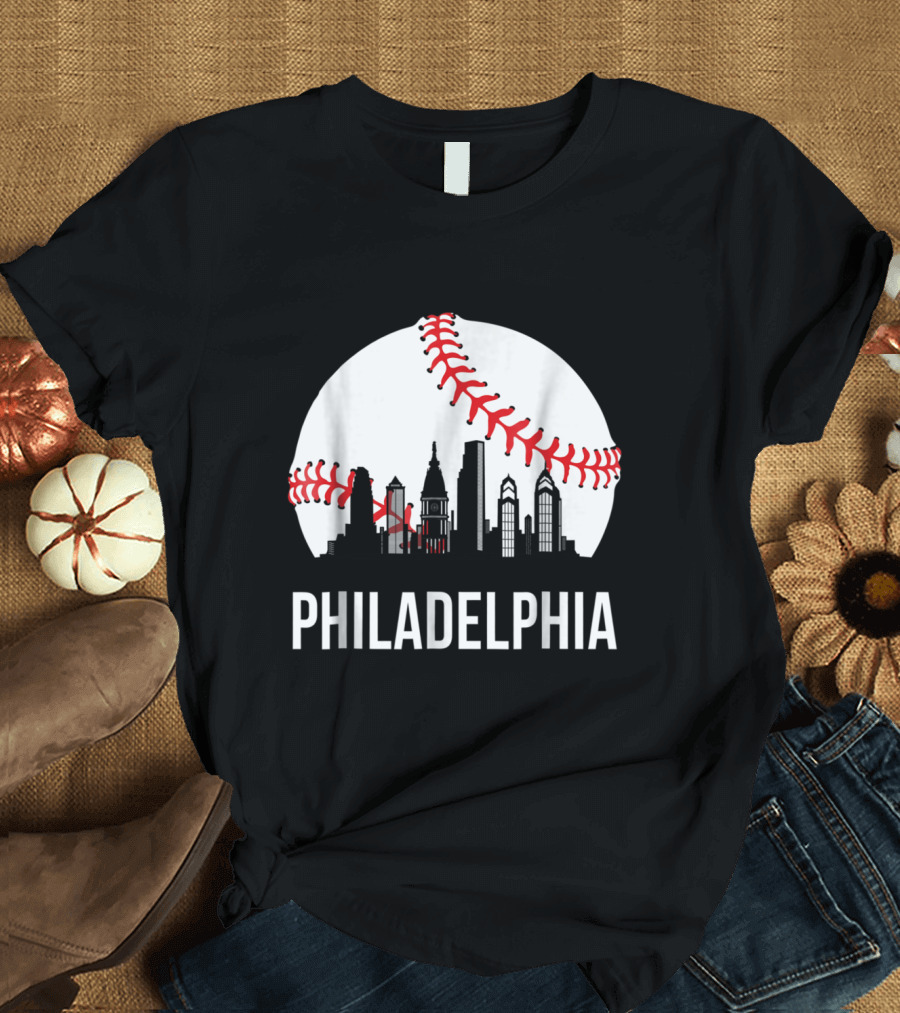 Philadelphia Skyline Baseball Philly Cityscape T-Shirt