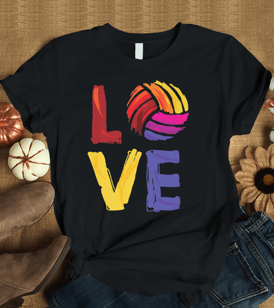 Colorful Love Volleyball Word Art with Stylized Ball T-Shirt