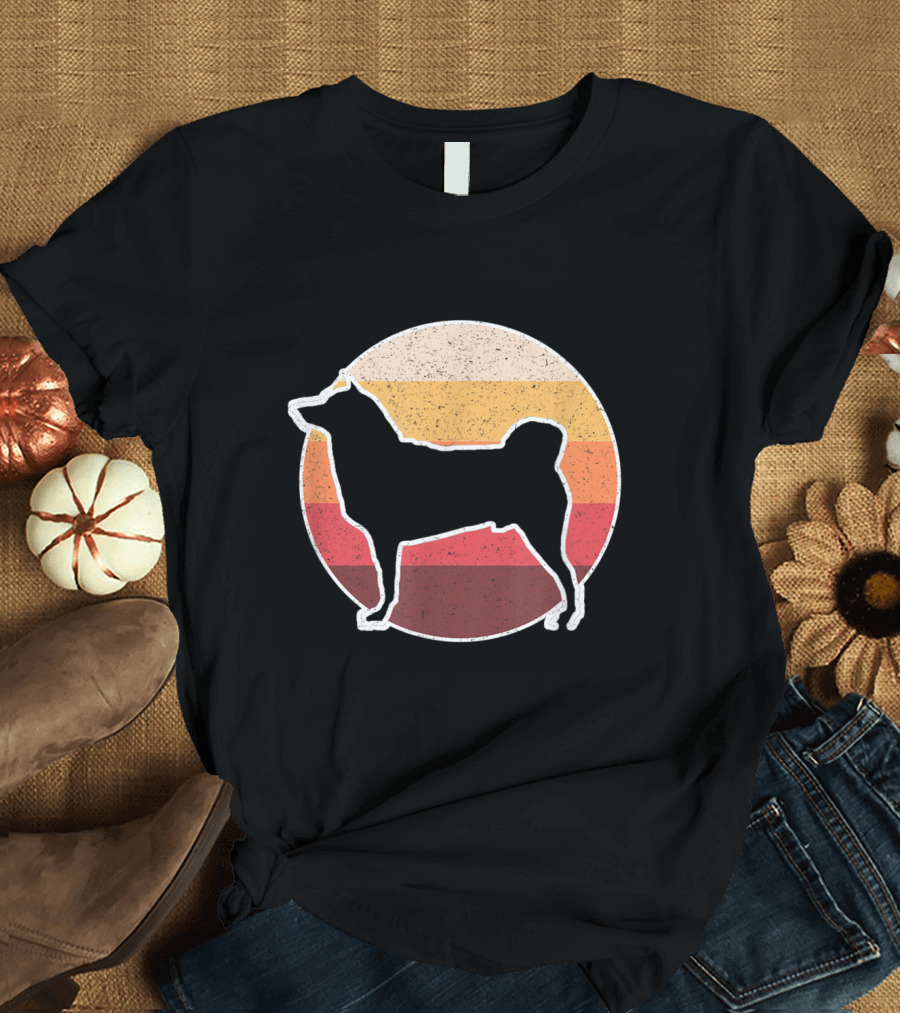 Retro Vintage Akita Dog Lovers Silhouette in Striped Circle T-Shirt