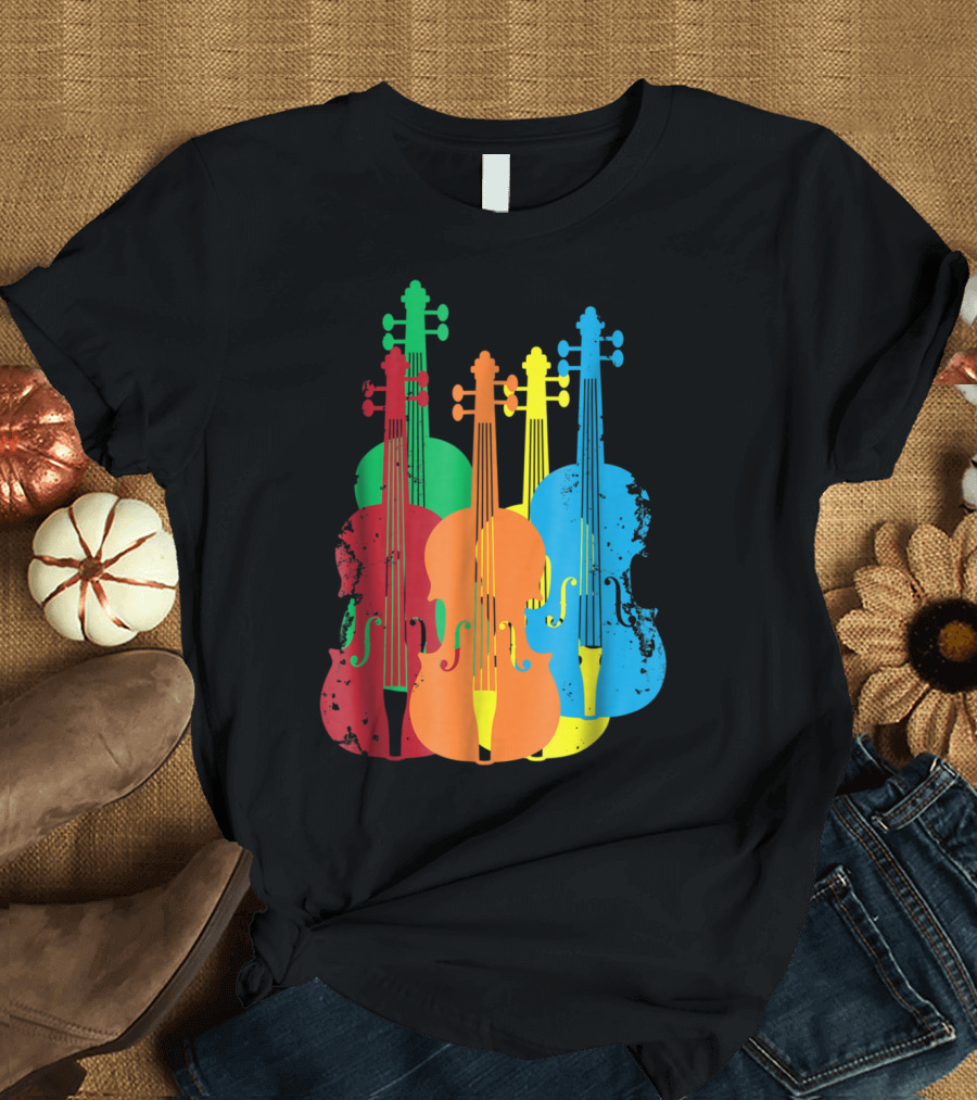 Multicolored Violins for Musicians Orchestra Arty Vibes Chai T-Shirt