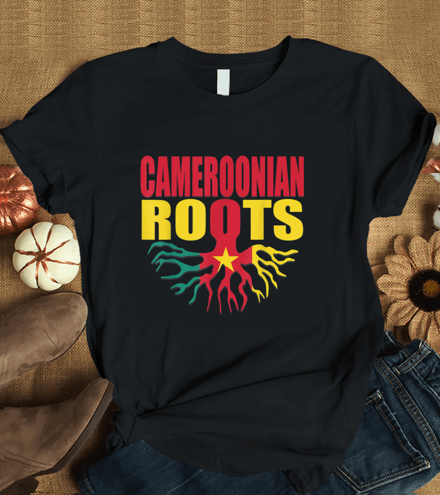Cameroonian Roots Cameroon Flag with Storecastle Emblem and Vibrant Colors T-Shirt
