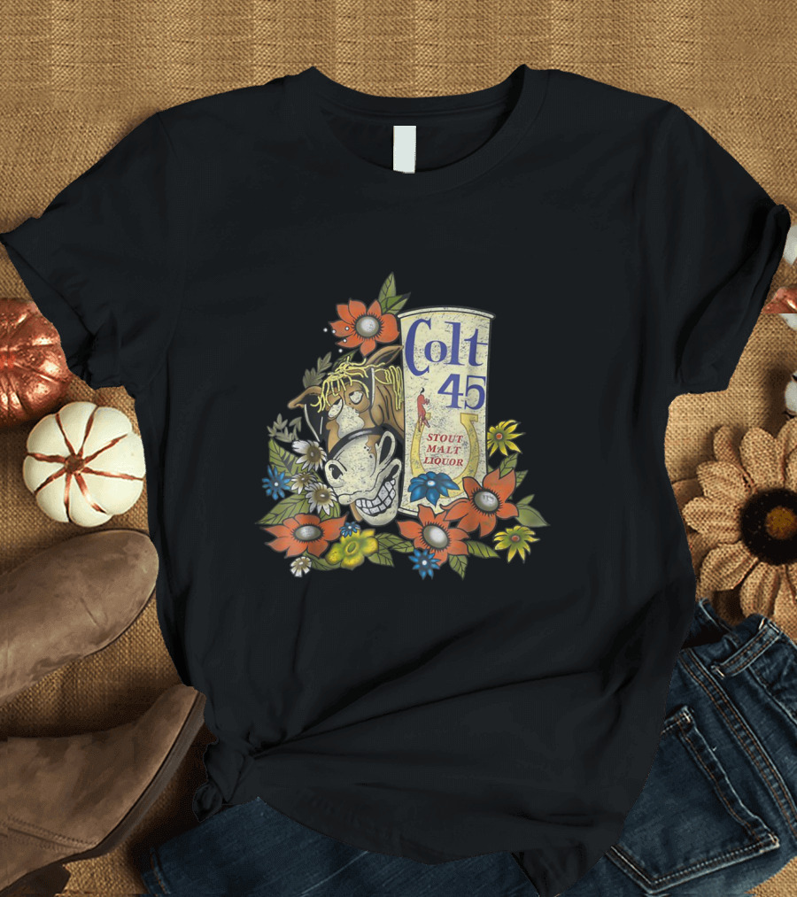 Colt 45 Stout Malt Liquor Floral Horse T-Shirt