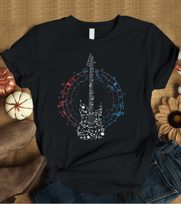 T-Shirt: Guitar Composed of Musical Notes with Colorful Circle of Clefs and Symbols T-Shirt Guitar Composed of Musical Notes with Colorful Circle of Clefs and Symbols T-Shirt