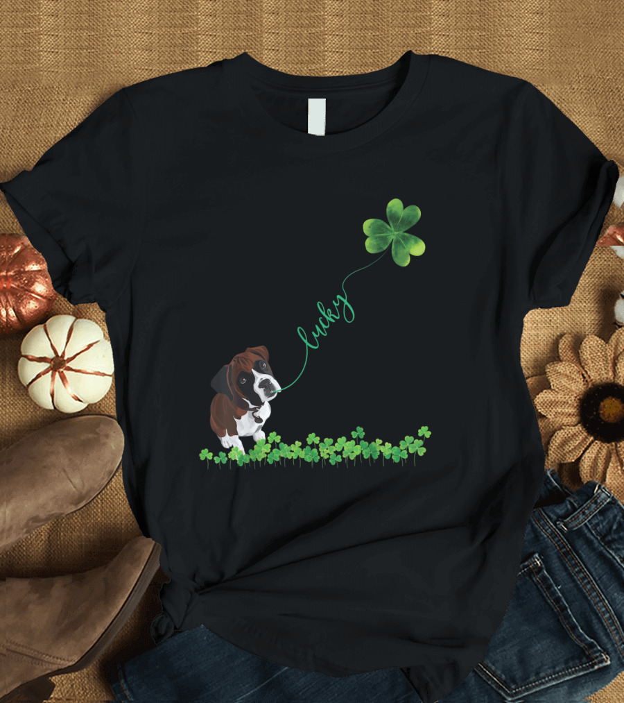 Lucky Boxer Dog Shamrock St. Patrick's Day T-Shirt