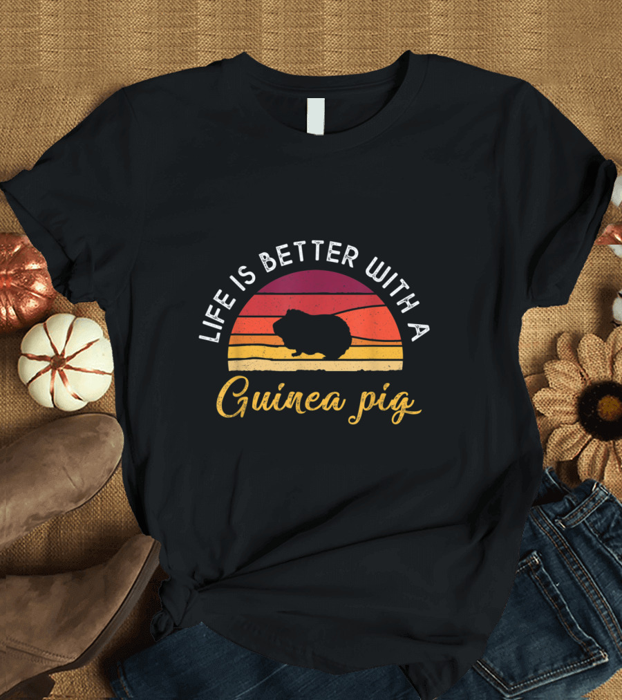 Life Is Better With A Guinea Pig Retro Vintage Sunset T-Shirt