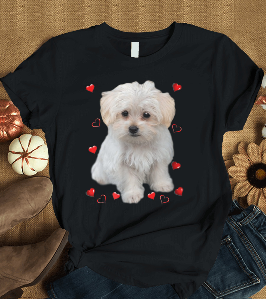Maltese Dog Lover Dogs Pupp Puppy Surrounded by Hearts T-Shirt