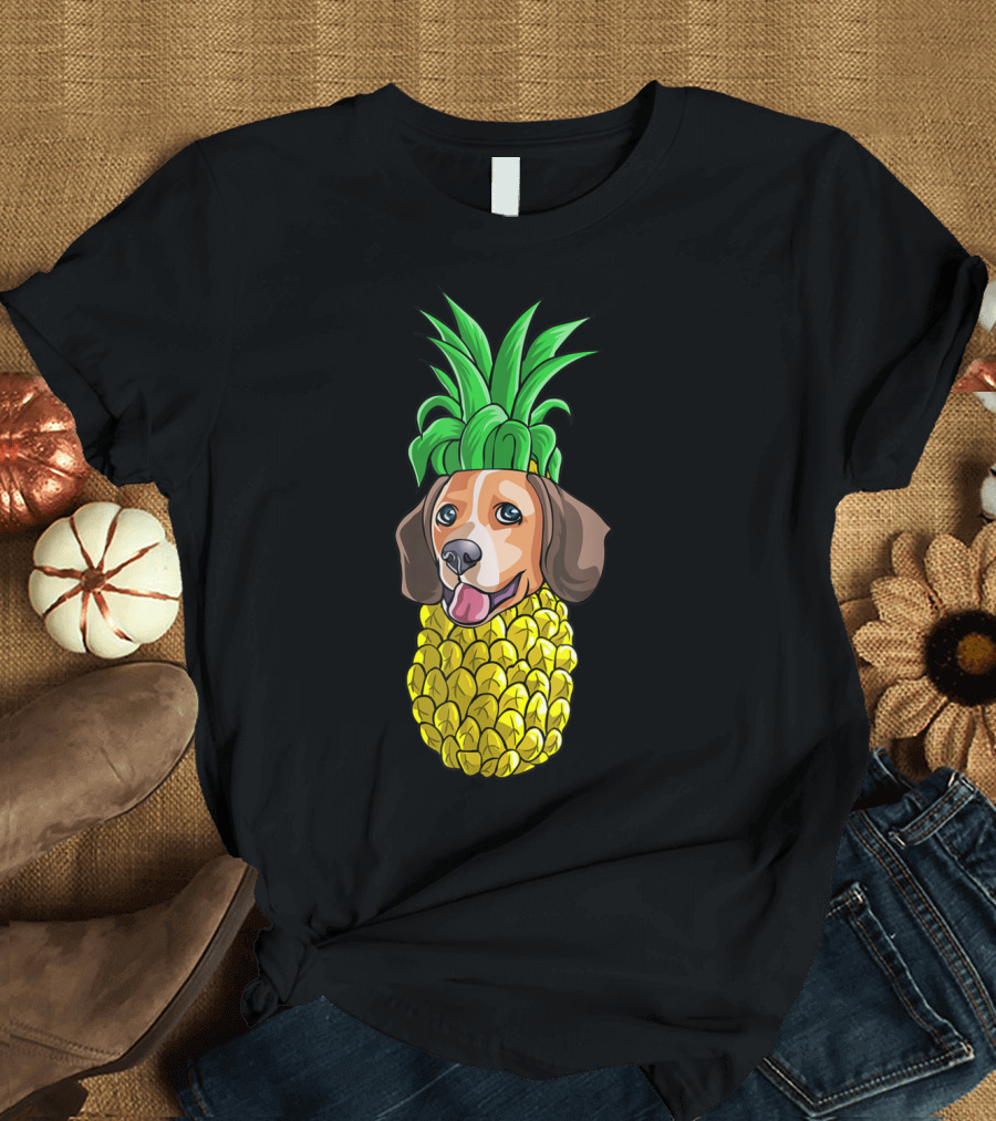 Pineapple Beagle Hawaiian Aloha Be Funny Tropical Dog Head Fusion T-Shirt