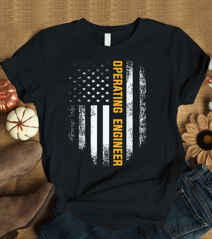 Operating Engineer Vintage American USA Flag T-Shirt