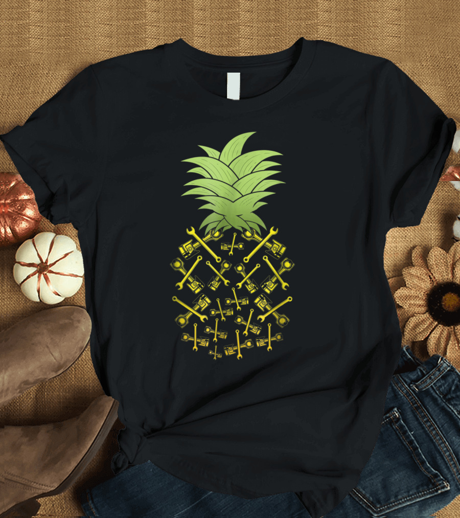 Pineapple Pattern with Wrenches and Pistons Elements T-Shirt