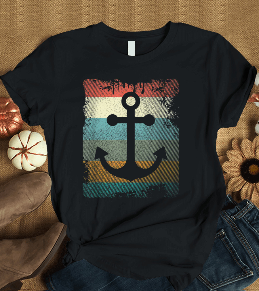 Vintage Anchor Boating Sail Retro Nautical Stripes T-Shirt