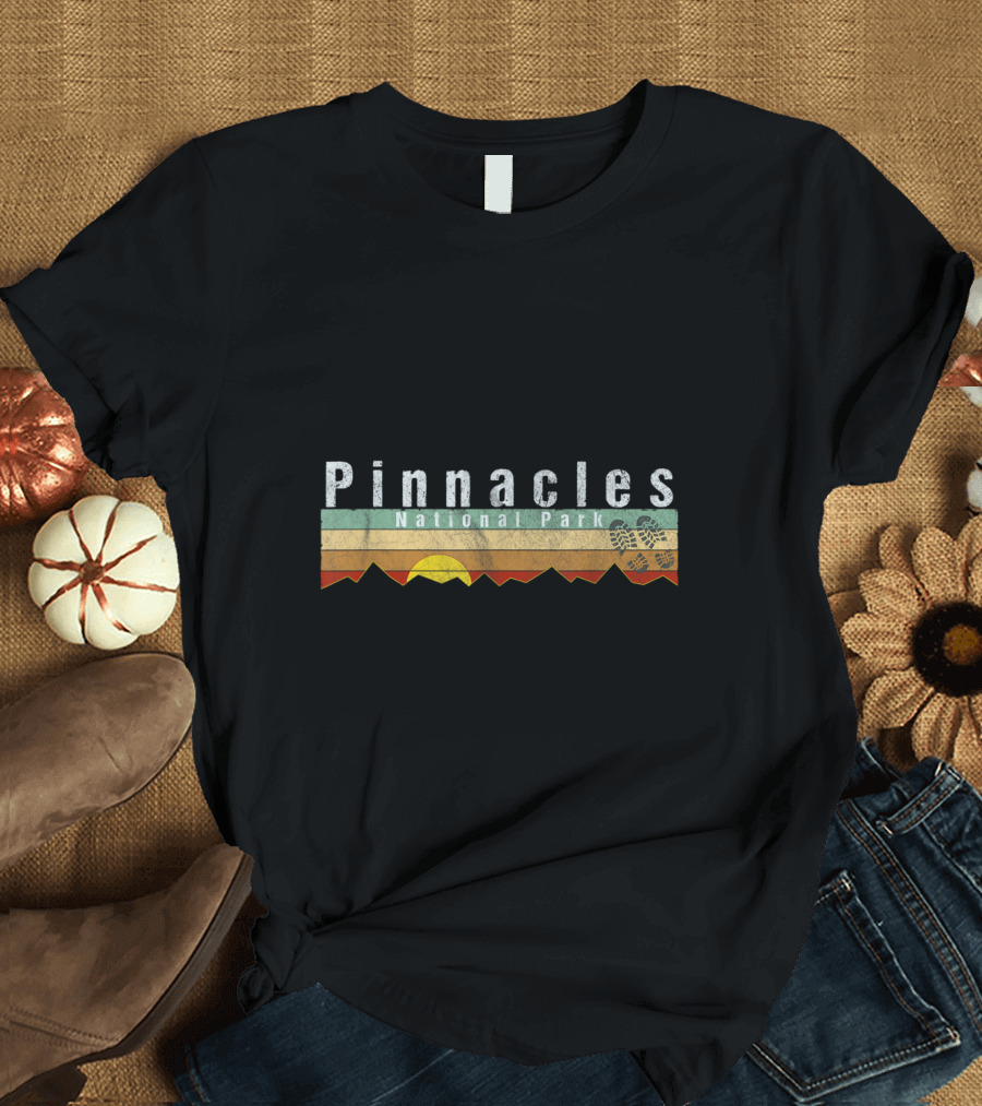 Pinnacles National Park Retro Sunset Hiking Boot Print T-Shirt