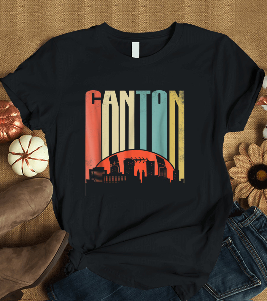 Canton Rugby Football Vintage Ohio Skyline Retro T-Shirt