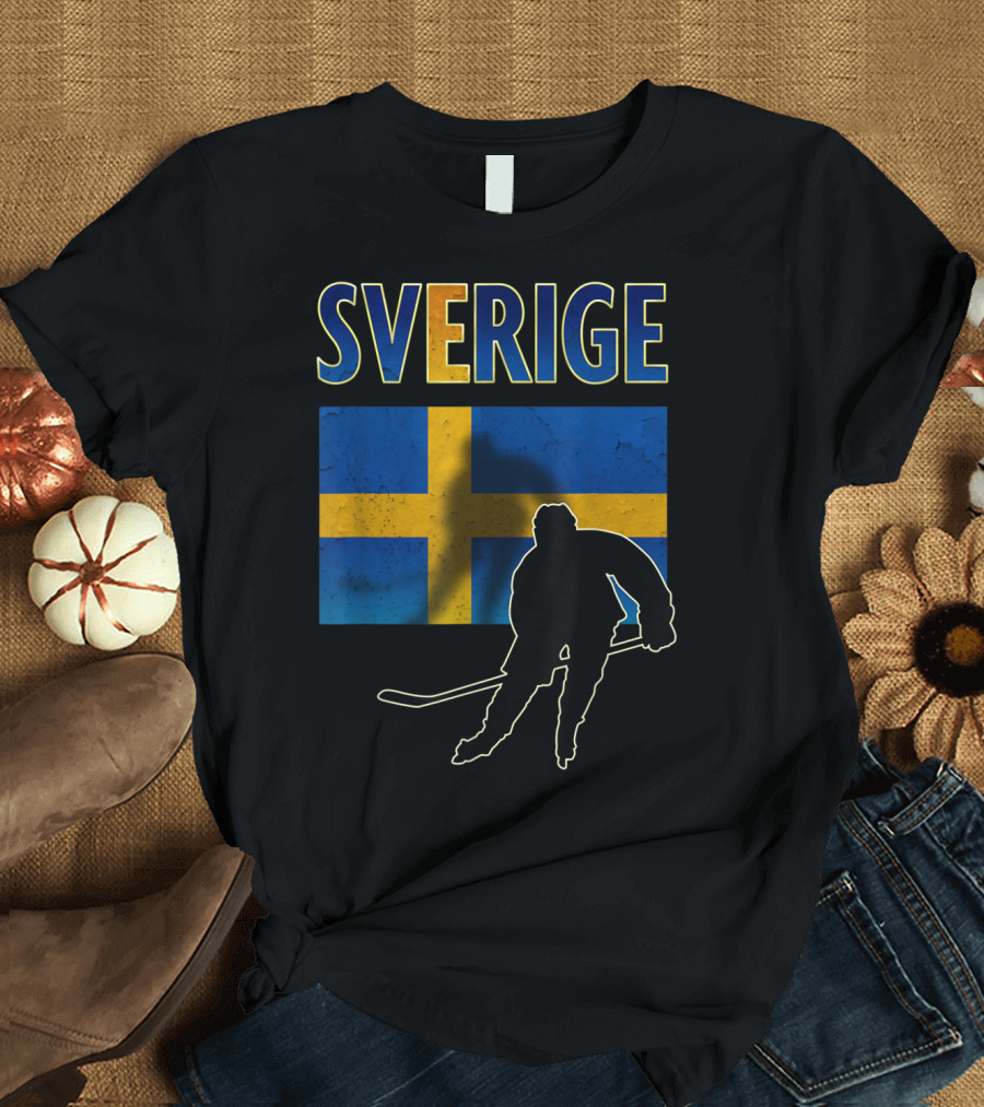 Sverige Ice Hockey Player Swedish Flag T-Shirt