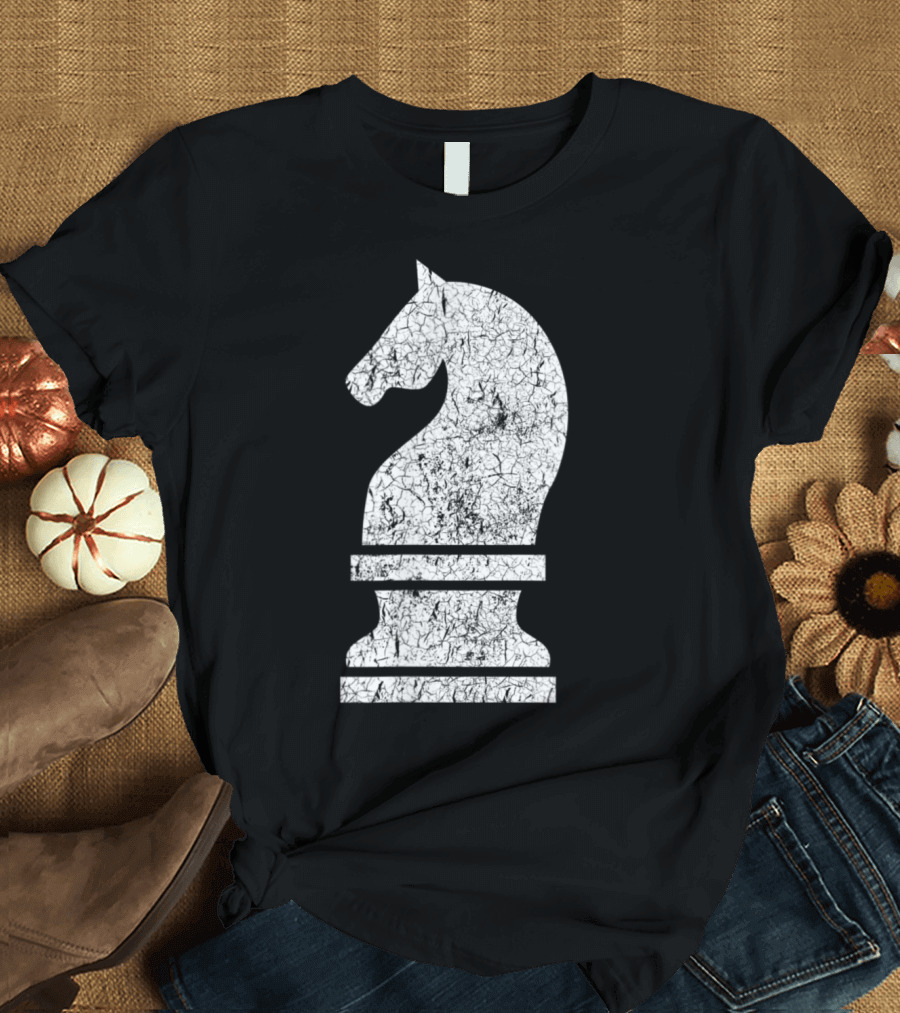 Vintage Chess White Knight Crackled Texture T-Shirt