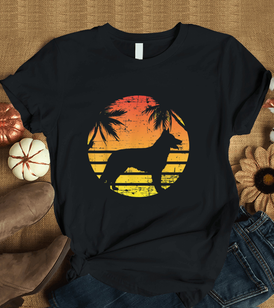 Sunset Palm Silhouette Vintage German Shepherd T-Shirt