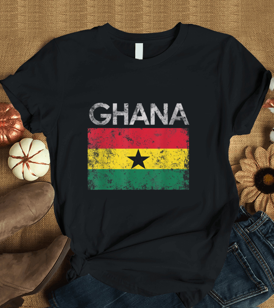 Vintage Distressed Ghanaian Flag with Ghana Text T-Shirt