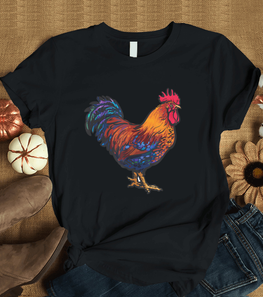 Rooster of Many Colors in Vibrant Purples and Reds T-Shirt