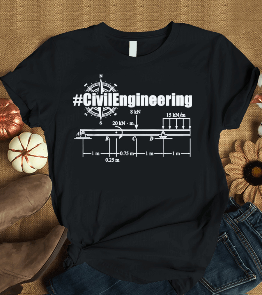 CivilEngineering Compass With Structural Diagram and Load Calculations T-Shirt