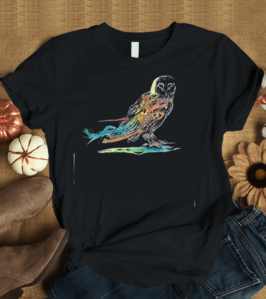 Vibrant Rainbow Owl Sketch Artistry T-Shirt