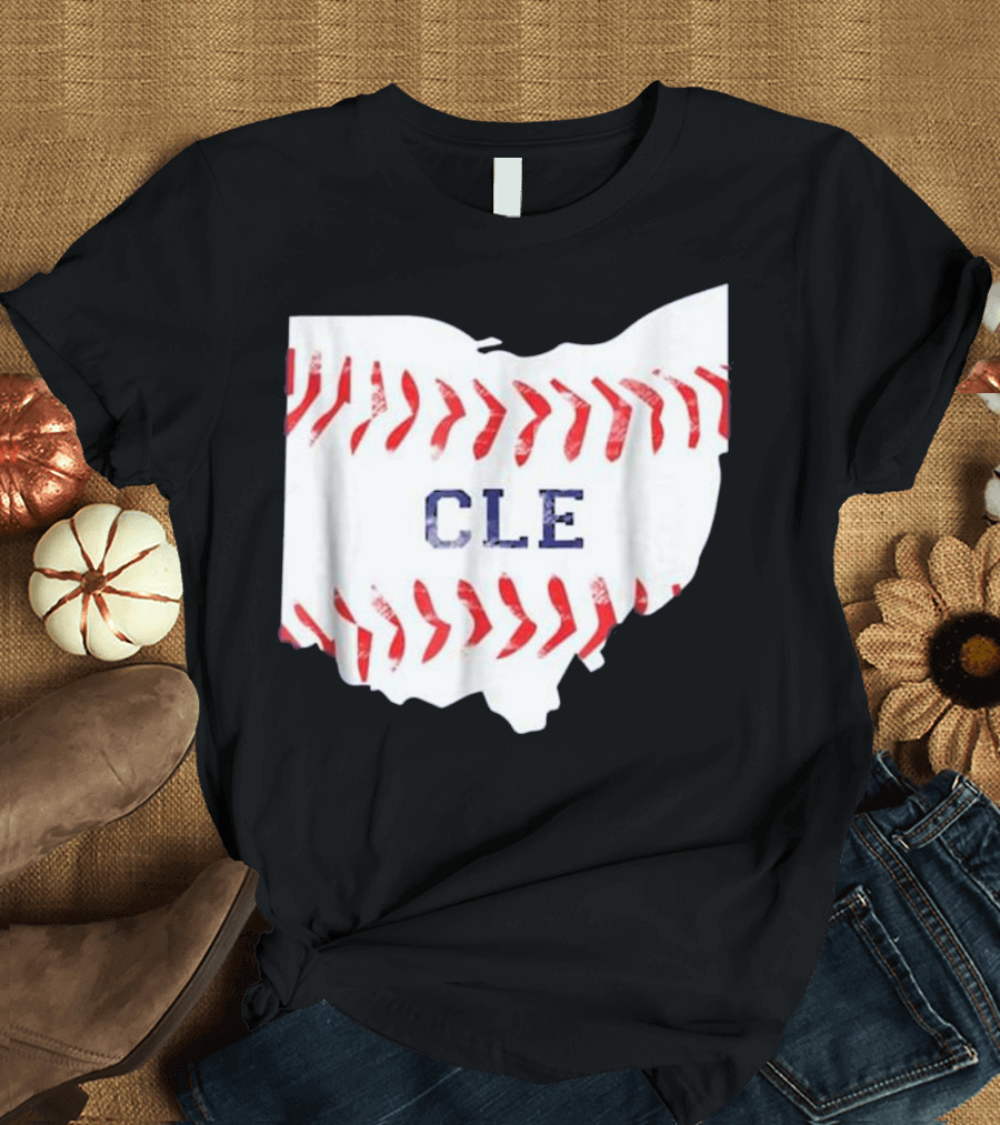 Cleveland Ohio Distressed CLE Baseball Stitch T-Shirt